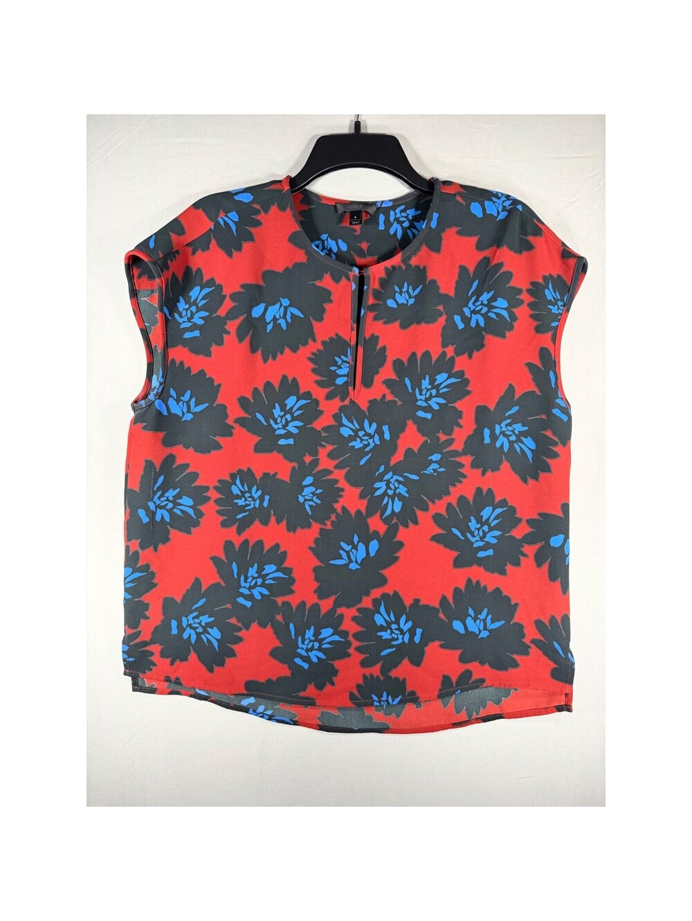 J.Crew Womens Red Black Blue Floral Keyhole Sleeveless Blouse Top Size 8